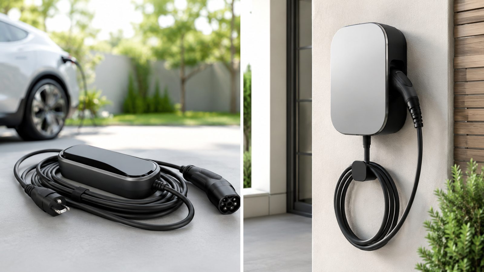 Mobilná nabíjačka a pevný WallBox vedľa seba – porovnanie dvoch riešení na nabíjanie elektromobilu